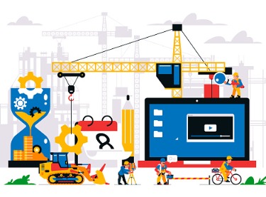 An illustration of a construction crew working on a website, representing Website Builders in St. Petersburg FL